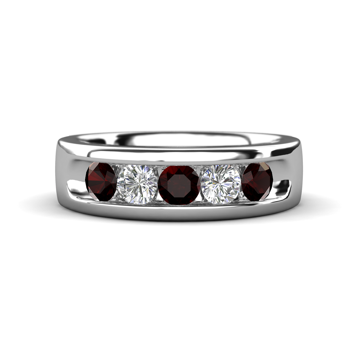 Irvin 0.80 ctw Red Garnet and Lab Grown Diamond 5 stone Comfort Fit Men Wedding Band (6 mm) 